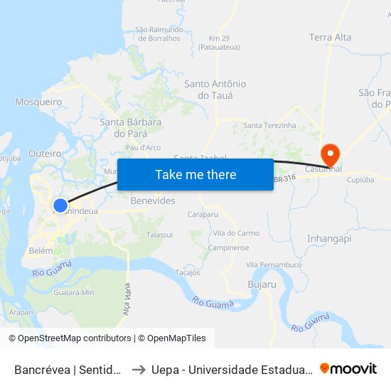 Bancrévea | Sentido Norte to Uepa - Universidade Estadual Do Pará map
