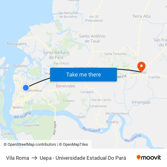 Vila Roma to Uepa - Universidade Estadual Do Pará map