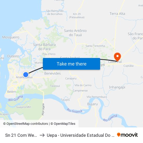 Sn 21 Com We 72 to Uepa - Universidade Estadual Do Pará map