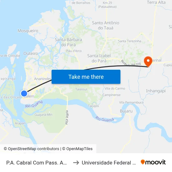 P.A. Cabral Com Pass. Americano to Universidade Federal Do Pará map