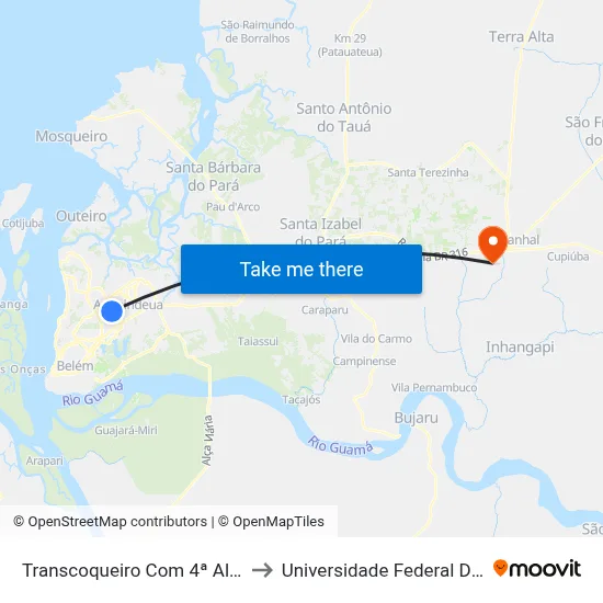 Transcoqueiro Com 4ª Alameda to Universidade Federal Do Pará map