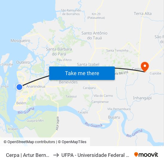 Cerpa | Artur Bernardes to UFPA - Universidade Federal Do Pará map