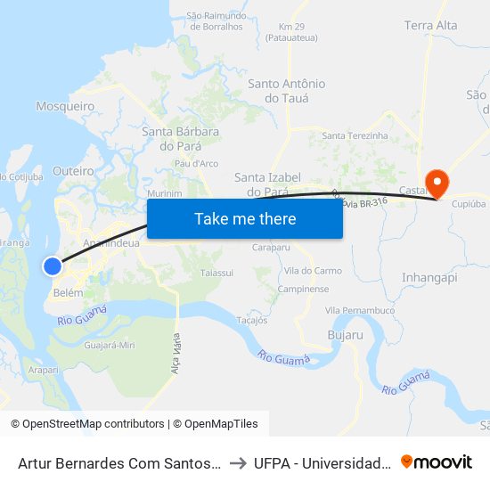 Artur Bernardes Com Santos Dumont | Hospital Sarah to UFPA - Universidade Federal Do Pará map