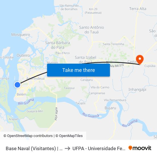 Base Naval (Visitantes) | Sentido Norte to UFPA - Universidade Federal Do Pará map
