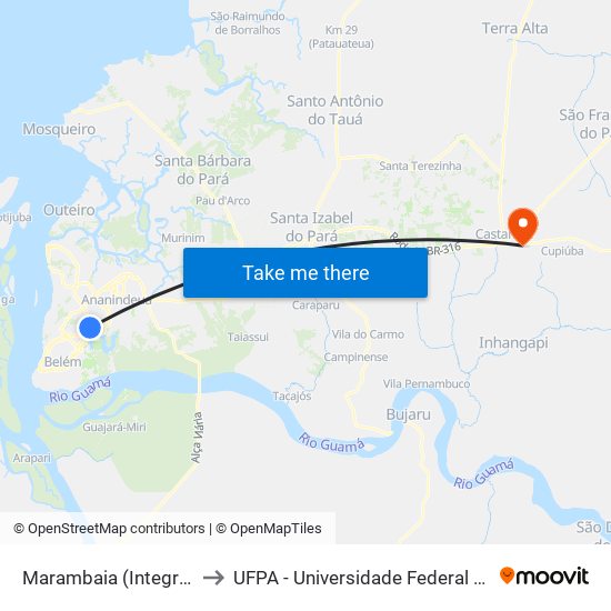 Marambaia (Integração) to UFPA - Universidade Federal Do Pará map