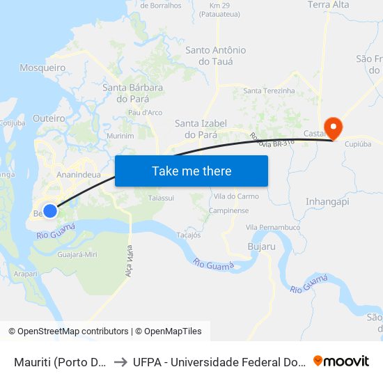 Mauriti (Porto Dias) to UFPA - Universidade Federal Do Pará map