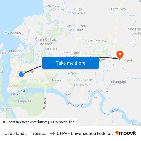 Jaderlândia | Transcoqueiro to UFPA - Universidade Federal Do Pará map