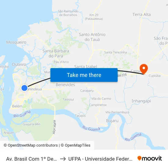 Av. Brasil Com 1º De Agosto to UFPA - Universidade Federal Do Pará map