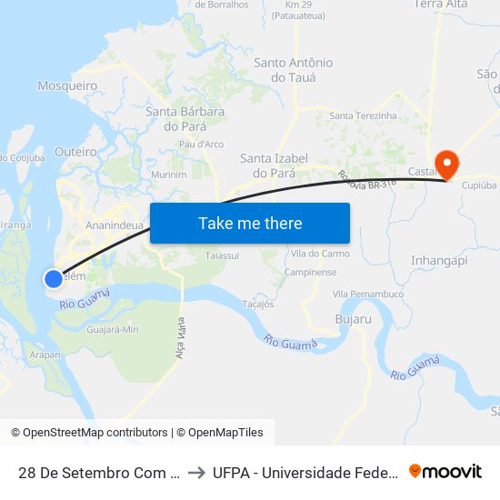 28 De Setembro Com Benjamin to UFPA - Universidade Federal Do Pará map