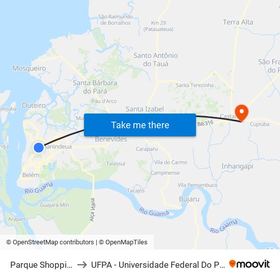 Parque Shopping to UFPA - Universidade Federal Do Pará map