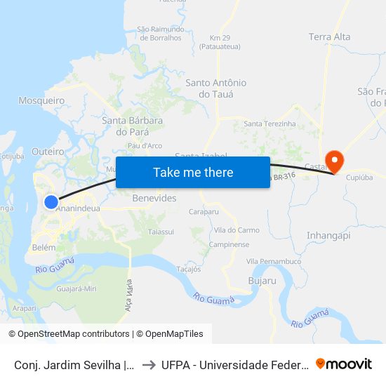Conj. Jardim Sevilha | Banpará to UFPA - Universidade Federal Do Pará map