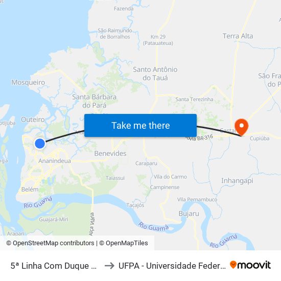 5ª Linha Com Duque De Caxias to UFPA - Universidade Federal Do Pará map