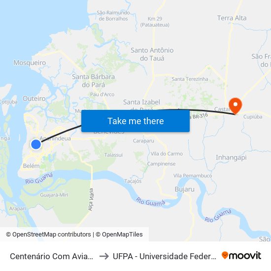 Centenário Com Aviador Seda to UFPA - Universidade Federal Do Pará map