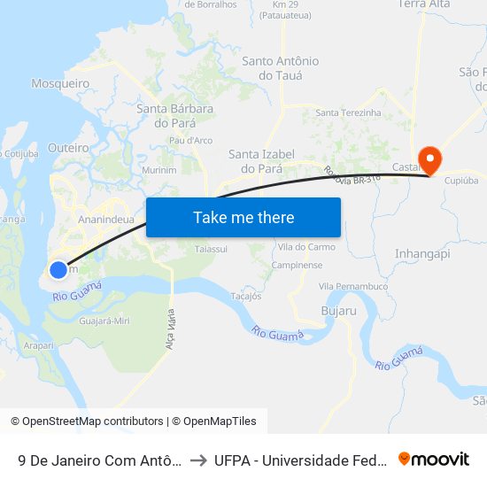 9 De Janeiro Com Antônio Barreto to UFPA - Universidade Federal Do Pará map