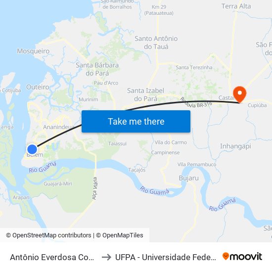 Antônio Everdosa Com Estrella to UFPA - Universidade Federal Do Pará map