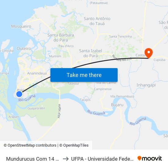 Mundurucus Com 14 De Março to UFPA - Universidade Federal Do Pará map