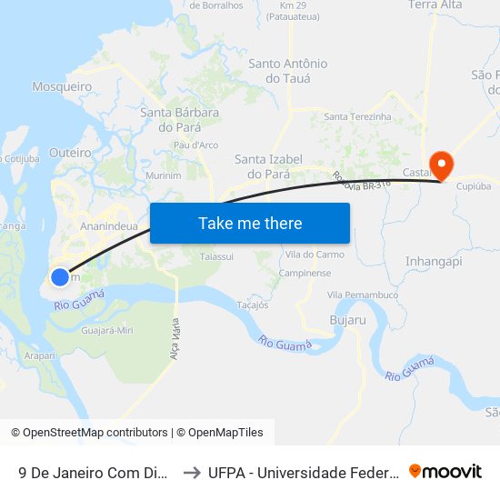 9 De Janeiro Com Diogo Móia to UFPA - Universidade Federal Do Pará map