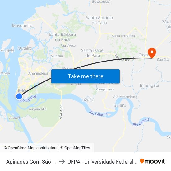 Apinagés Com São Miguel to UFPA - Universidade Federal Do Pará map