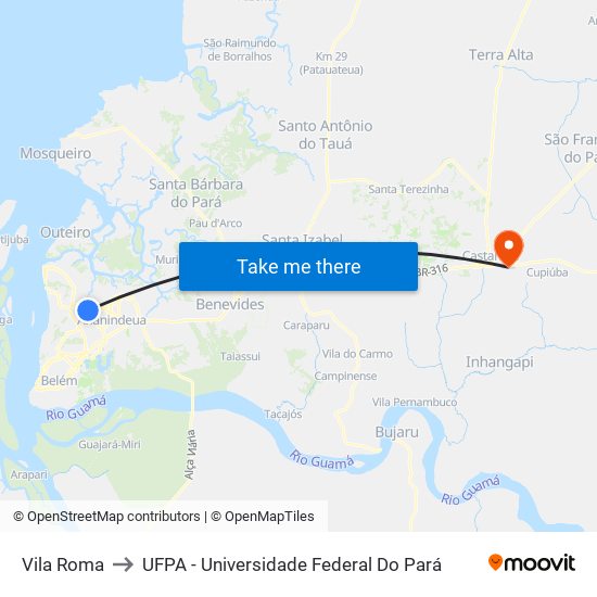 Vila Roma to UFPA - Universidade Federal Do Pará map