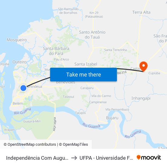 Independência Com Augusto Montenegro to UFPA - Universidade Federal Do Pará map