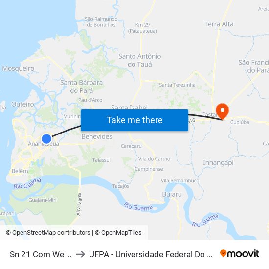 Sn 21 Com We 72 to UFPA - Universidade Federal Do Pará map