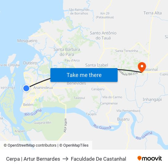 Cerpa | Artur Bernardes to Faculdade De Castanhal map