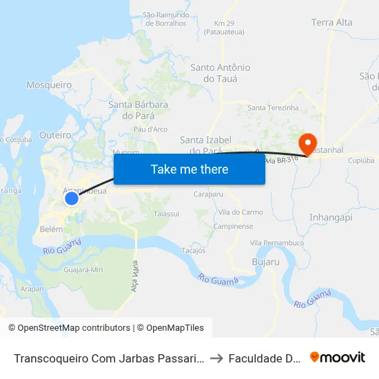 Transcoqueiro Com Jarbas Passarinho | Sentido Ananindeua to Faculdade De Castanhal map