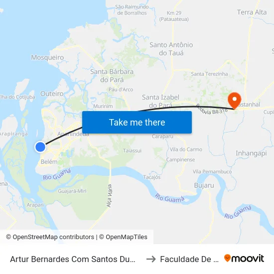 Artur Bernardes Com Santos Dumont | Hospital Sarah to Faculdade De Castanhal map