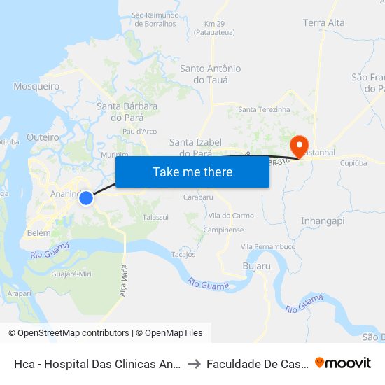 Hca - Hospital Das Clinicas Ananindeua to Faculdade De Castanhal map