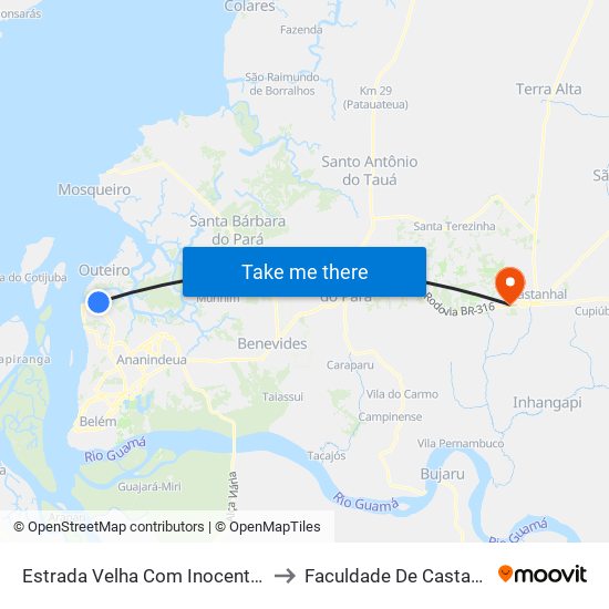 Estrada Velha Com Inocentes II to Faculdade De Castanhal map