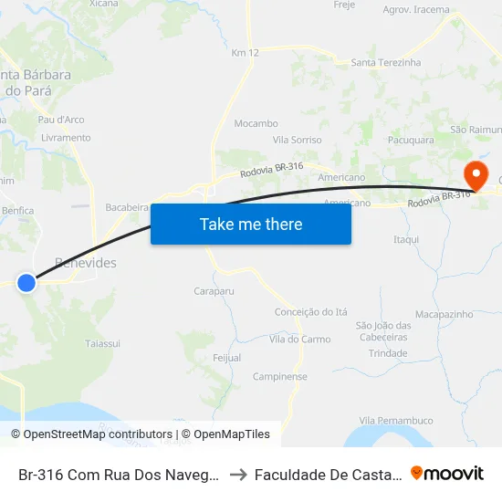 Br-316 Com Rua Dos Navegantes to Faculdade De Castanhal map