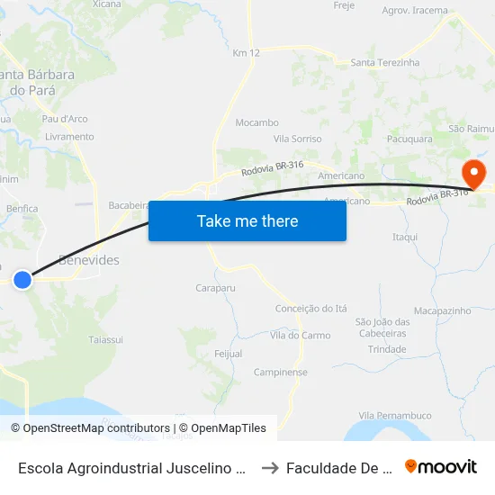 Escola Agroindustrial Juscelino Kubitschek | Br-316 to Faculdade De Castanhal map