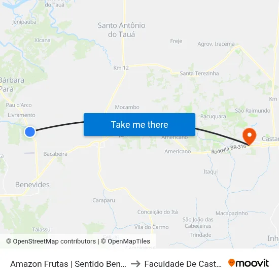 Amazon Frutas | Sentido Benevides to Faculdade De Castanhal map