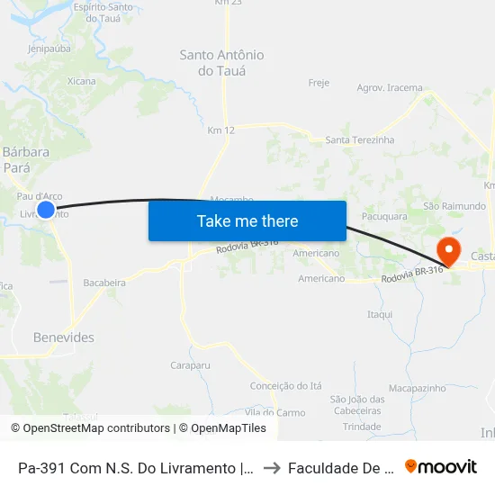 Pa-391 Com N.S. Do Livramento | Sentido Mosqueiro to Faculdade De Castanhal map