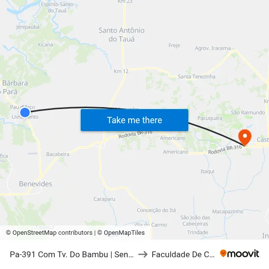 Pa-391 Com Tv. Do Bambu | Sentido Benevides to Faculdade De Castanhal map
