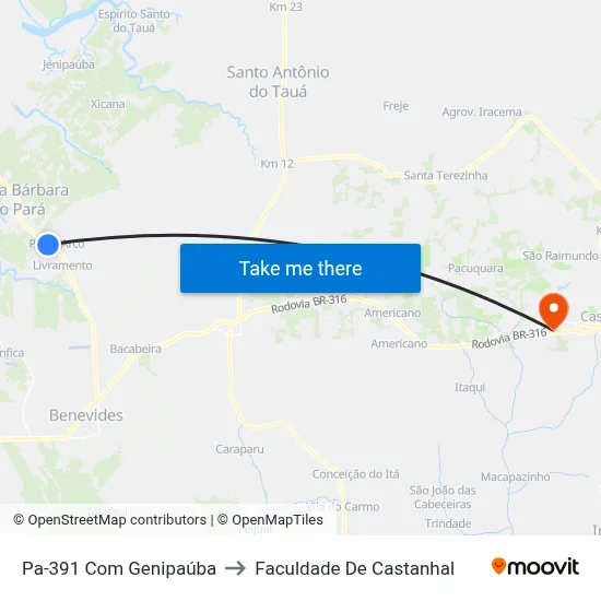 Pa-391 Com Genipaúba to Faculdade De Castanhal map