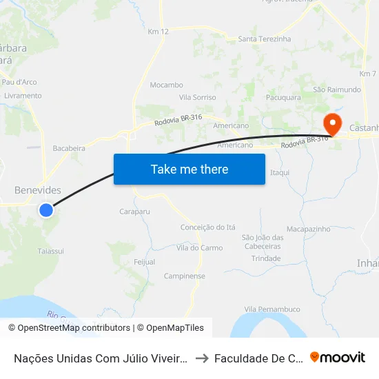 Nações Unidas Com Júlio Viveiros | Sentido Sul to Faculdade De Castanhal map