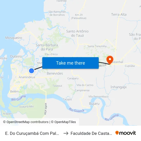 E. Do Curuçambá Com Palmeira to Faculdade De Castanhal map