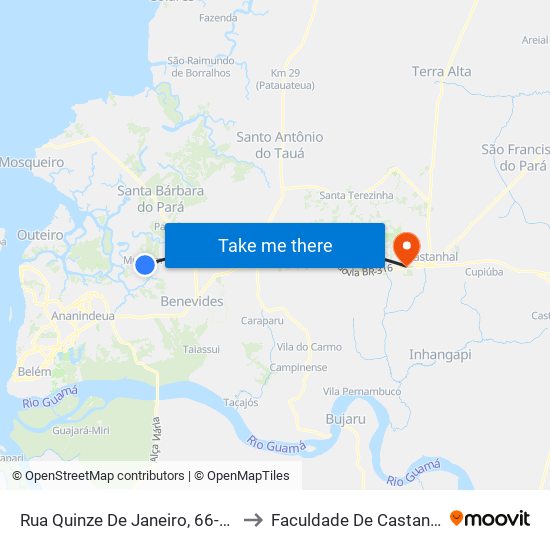 Rua Quinze De Janeiro, 66-232 to Faculdade De Castanhal map