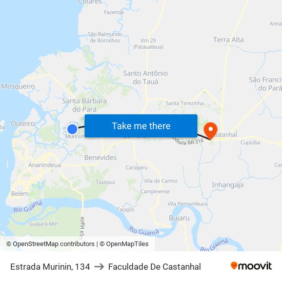 Estrada Murinin, 134 to Faculdade De Castanhal map
