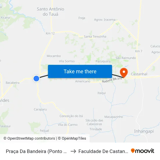 Praça Da Bandeira (Ponto Sul) to Faculdade De Castanhal map