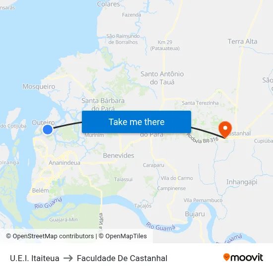 U.E.I. Itaiteua to Faculdade De Castanhal map