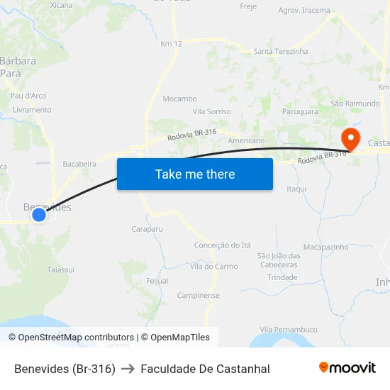 Benevides (Br-316) to Faculdade De Castanhal map