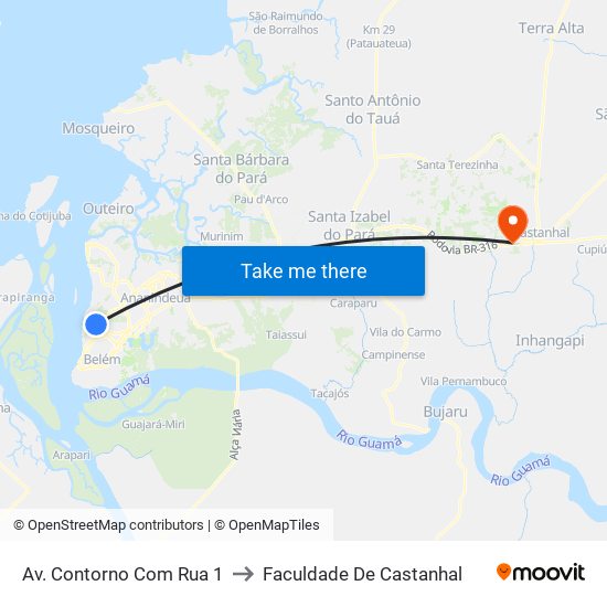 Av. Contorno Com Rua 1 to Faculdade De Castanhal map