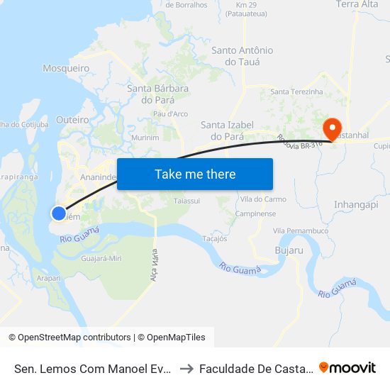 Sen. Lemos Com Manoel Evaristo to Faculdade De Castanhal map