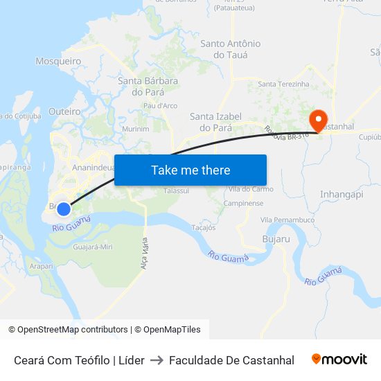 Ceará Com Teófilo | Líder to Faculdade De Castanhal map