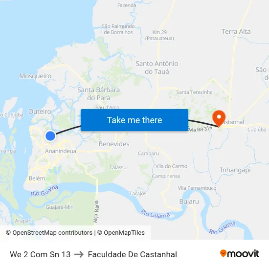 We 2 Com Sn 13 to Faculdade De Castanhal map