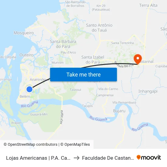 Lojas Americanas | P.A. Cabral to Faculdade De Castanhal map