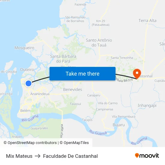 Mix Mateus to Faculdade De Castanhal map