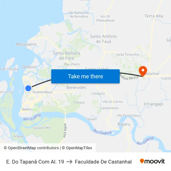 E. Do Tapanã Com Al. 19 to Faculdade De Castanhal map
